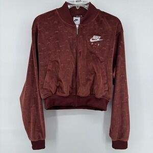 Nike Air Track Jacket Women's Small Brown Velvet Long Sleeve Full Zip Soft Luxur